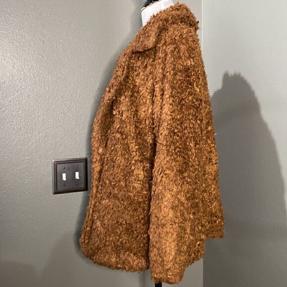Divided H&M Brown Faux Fur Single Button Jacket Coat - Picture 8 of 11